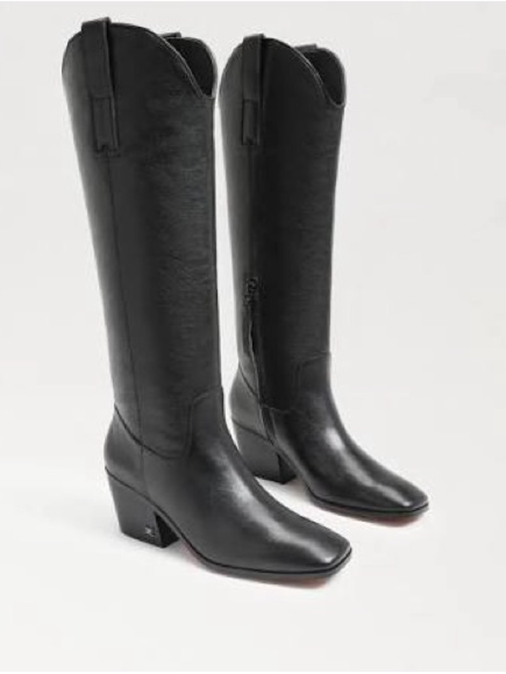 NWT! Black Leather Western Boots square toe Sam Edelman size 7.5 - Picture 2 of 4